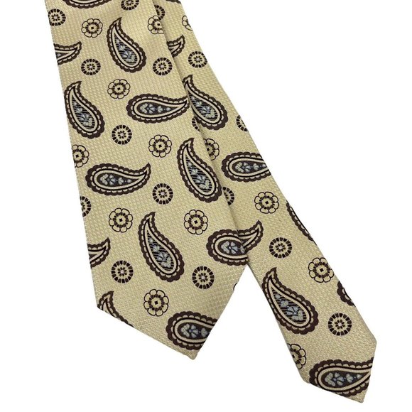 Ermenegildo Zegna Men's Contemporary Tie Yellow Paisley Silk 3.5" x 57.5" euc